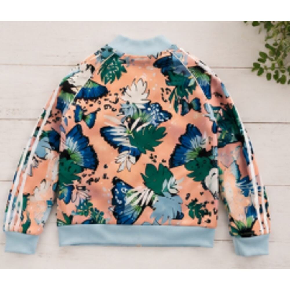 Adidas Originals Kids Track Jacket 10-11Y Butterfly Floral Full Zip Blue Pink - Picture 3 of 4